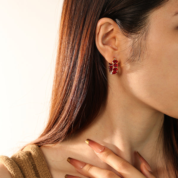 FE2770 925 Sterling Silver Oval Cubic Zirconia Hoop Earring