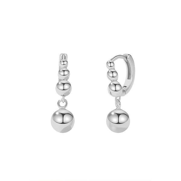 FE2797 925 Sterling Silver Bead Hoop Ball Dangle Earring