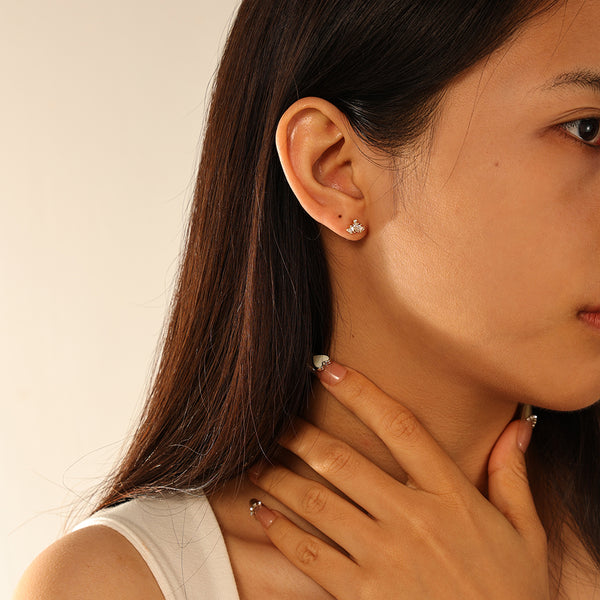 FE2929 925 Sterling Silver Crown Thread Piercing Stud Earrings