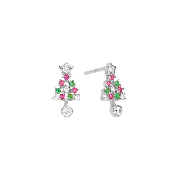 FE2900 925 Sterling Silver CZ Christmas Tree Stud Earrings