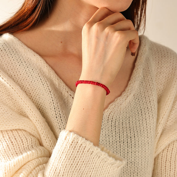 PB0130 925 Sterling Silver Red Coral Beaded Bracelets