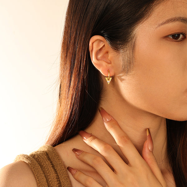 FE2905 925 Sterling Silver Triangular Pearl Dangle Hoop Earrings