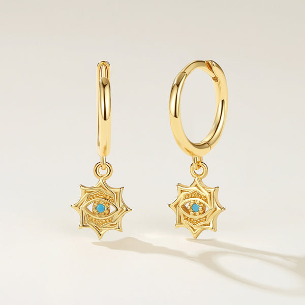 FE2143 Sunburst Turquoise Eye Dangle Earrings