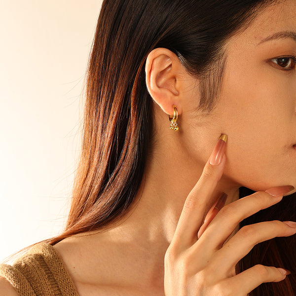 FE2788 925 Sterling Silver Double Gold Bead Dangle Earrings