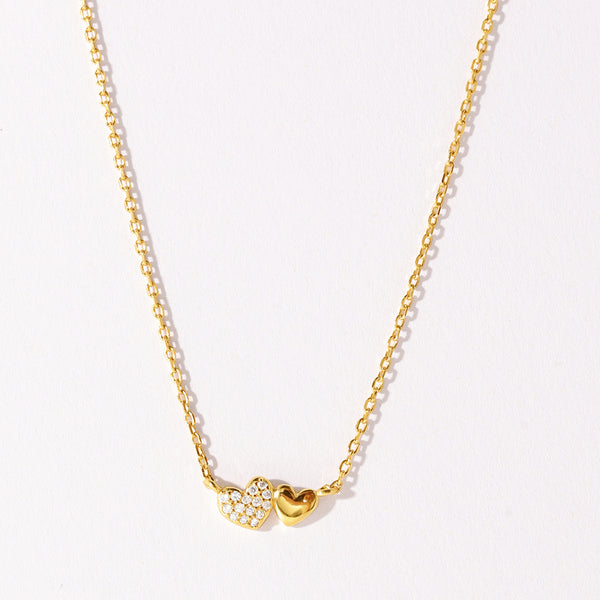 VFX0140 Double Heart Pave CZ Pendant Necklace