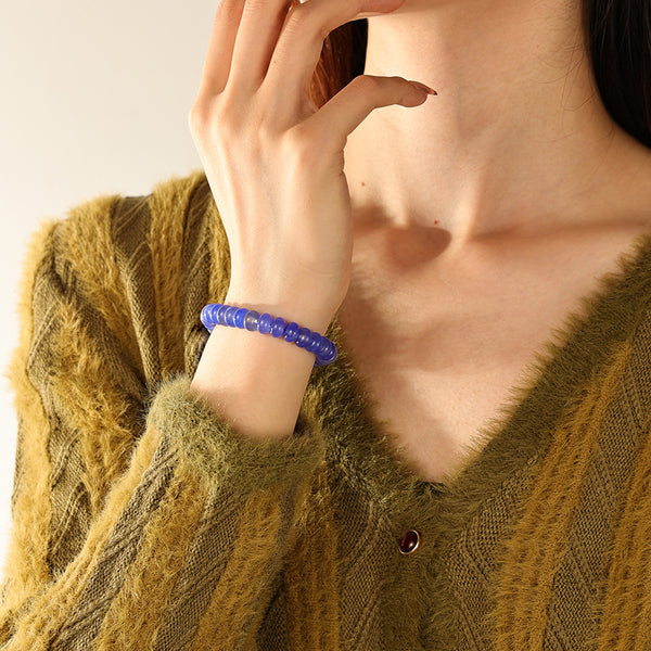 PB0142 925 Sterling Silver Agate Blue Chalcedony Bracelet