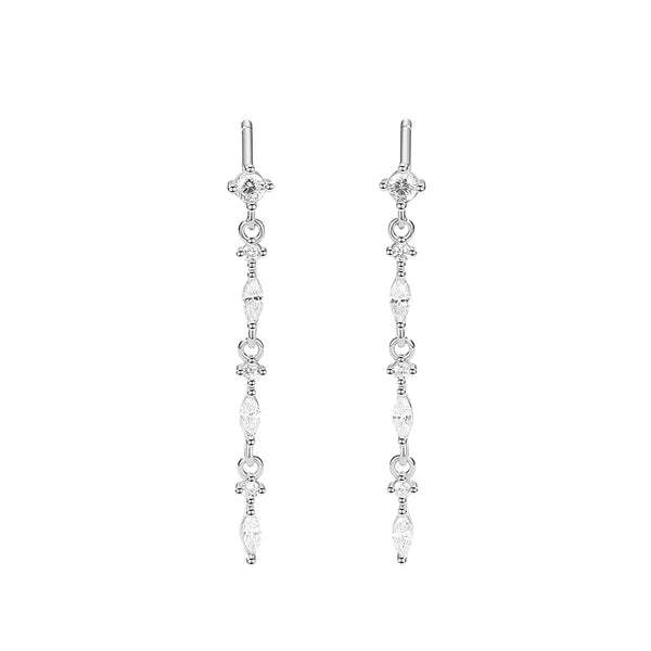 FE2844 925 Sterling Silver Marquise Cubic Zirconia Long Chain Stud Earring