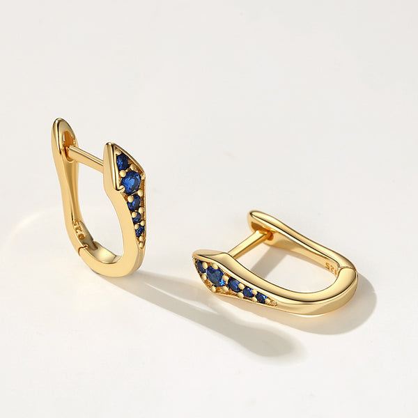 FE2199 925 Sterling Silver Blue Snake U Shape Hoop Earrings