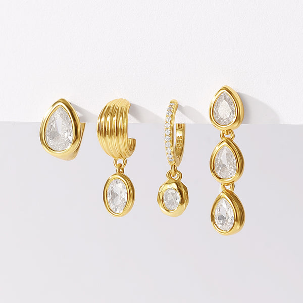 VFE0682 Triple Pear CZ Drop Stud Earrings