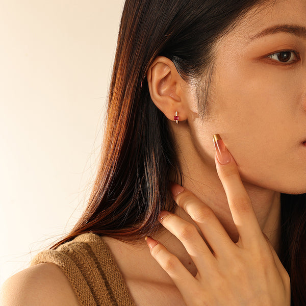 FE2897 925 Sterling Silver Hot Pink CZ Hoop Earrings