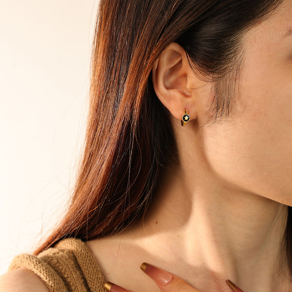 FE2789 925 Sterling Silver Enamel Star Hoop Earring