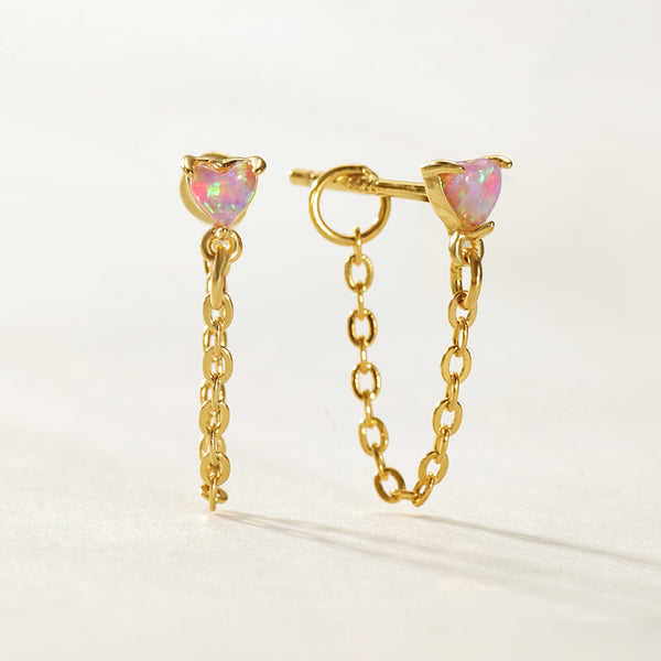 VFE0275 Heart Opal Chain Stud Earrings