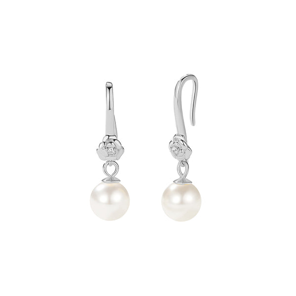 FE2860 925 Sterling Silver Vintage Shell Pearl Drop Hoop Earring