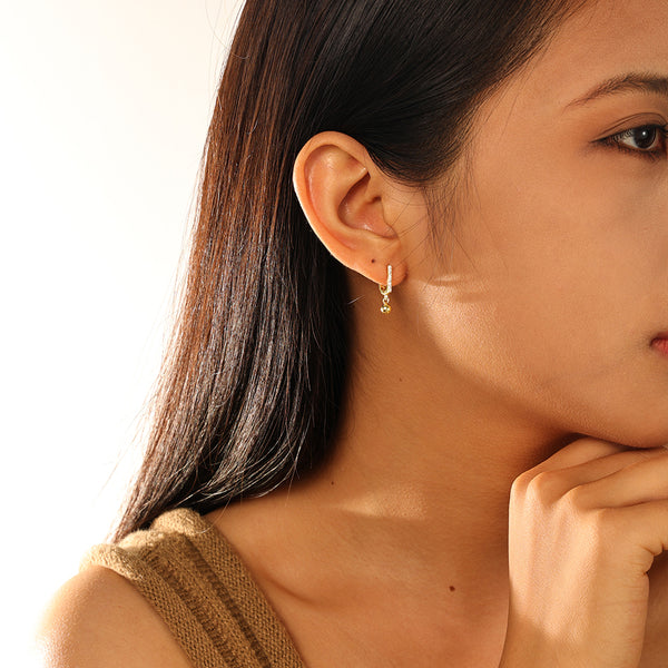 FE2796 925 Sterling Silver Letter D Shape Ball Dangle Earring