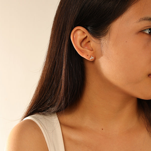 FE2929 925 Sterling Silver Crown Thread Piercing Stud Earrings