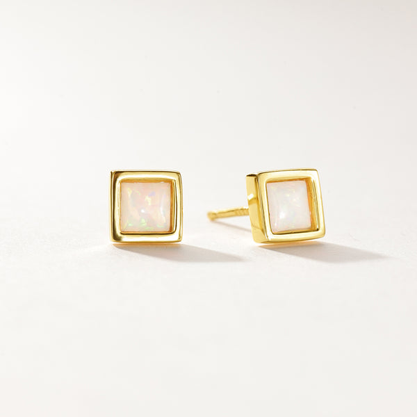 VFE0276 Princess Cut Square Opal Stud Earring