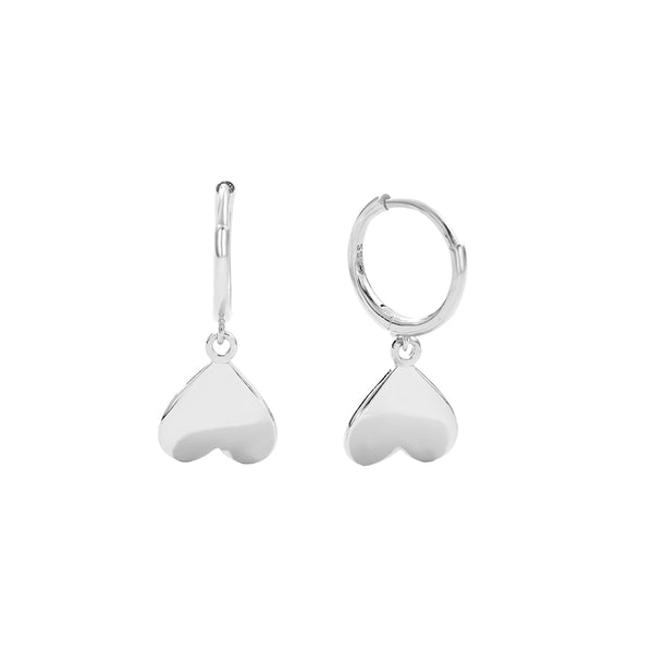 FE2717 925 Sterling Silver Glossy Heart Dangle Hoop Earrings