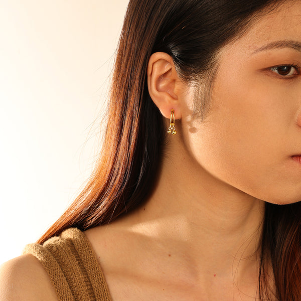 FE2788 925 Sterling Silver Double Gold Bead Dangle Earrings