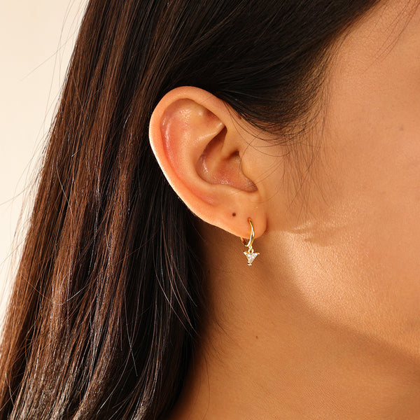 FE2964 925 Sterling Silver Triangle Zirconia Dangle Hoop Earrings