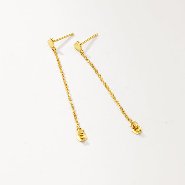 FE2760 925 Sterling Silver Heart Stud Chain Earring