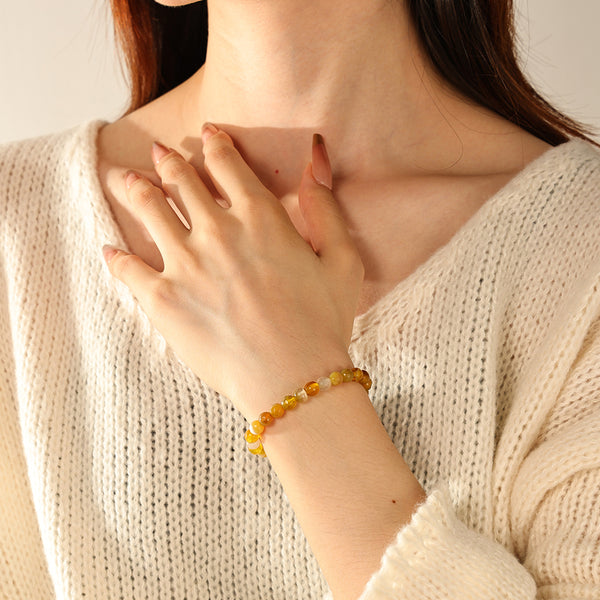 PB0115 Amber Color Agate Charm Beaded Bracelets