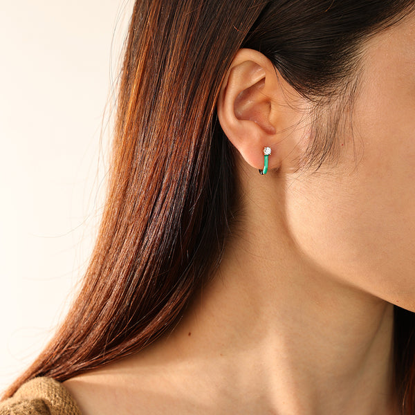 FE2807 925 Sterling Silver Enamel U Shape Hoop Earrings