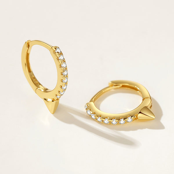 FE2160 925 Sterling Silver Pave Cubic Zirconia Rivet Punk Hoop Earrings