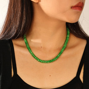 PN0190 925 Sterling Silver Green Charm Beaded Necklace