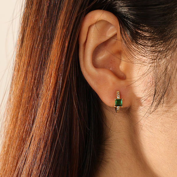 FE2279 925 Sterling Silver Princess Cut Cubic Zirconia Hoop Earrings