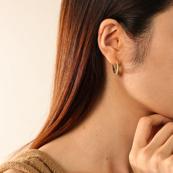 FE2906 925 Sterling Silver Texture Flat Hoop Earrings