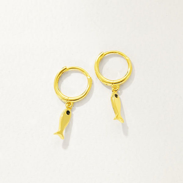 FE2813 925 Sterling Silver Fish Shape Dangle Earrings