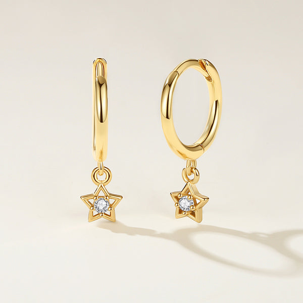 FE2139 925 Sterling Silver CZ Hollow Star Dangle Earrings