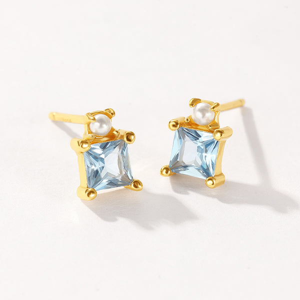 VFE0553 Blue Geometric Square CZ Mini Stud Earrings