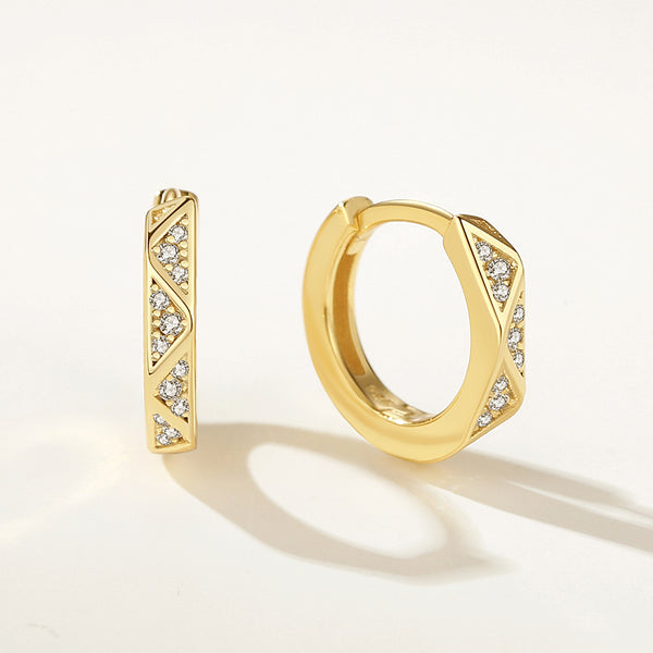 FE2204 925 Sterling Silver Geometry Rhombus Cubic Zirconia Hoop Earrings
