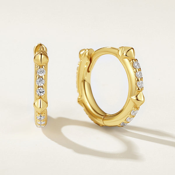 FE2196 925 Sterling Silver Classic Rivet Full CZ Hoop Earrings