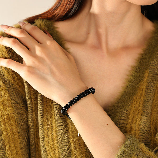 PB0138 Black Agate Charm Beaded Bracelets