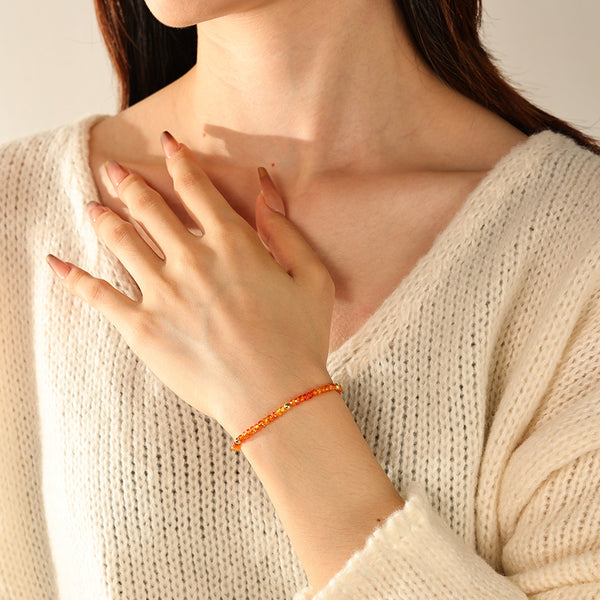 PB0158 925 Sterling Silver Orangle Cubic Zirconia Charm Beaded Bracelets