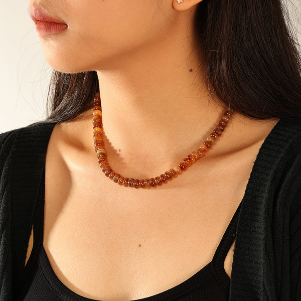 PN0194 925 Sterling Silver Brown Jade Charm Beaded necklace