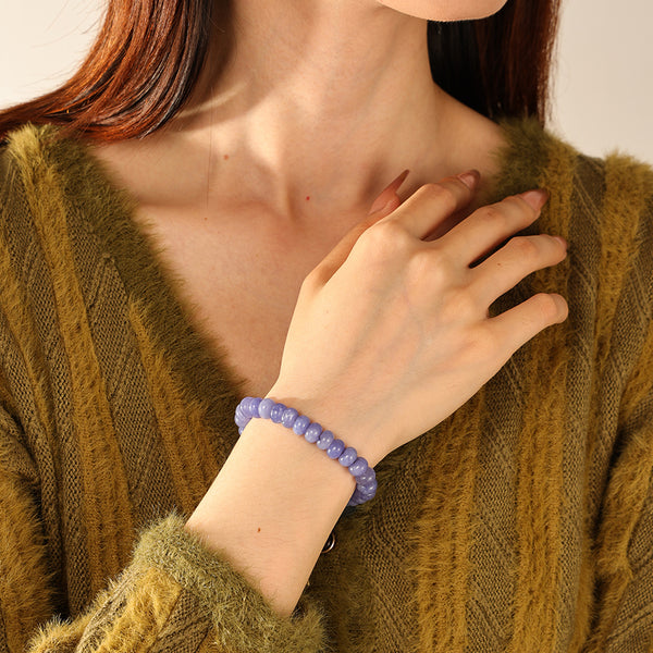 PB0141 925 Sterling Silver Purple Jade Charm Beaded Bracelet