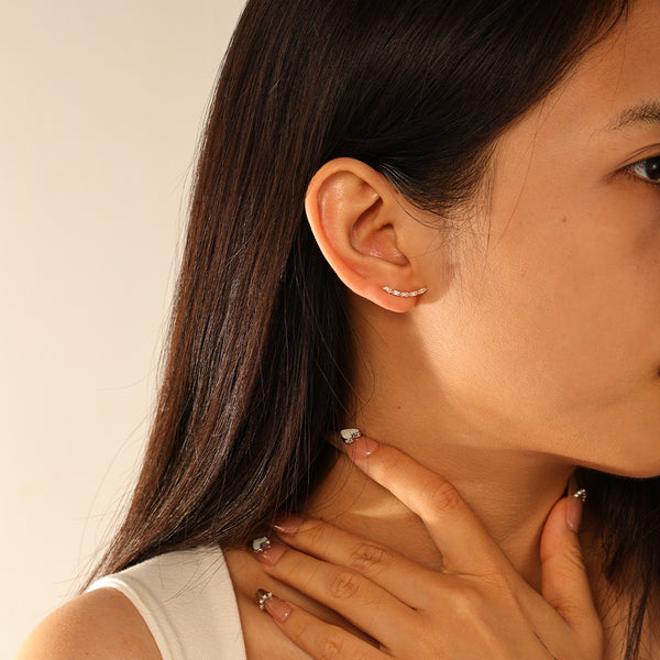 FE2950 925 Sterling Silver Cubic Zirconia Bamboo Stud Earring