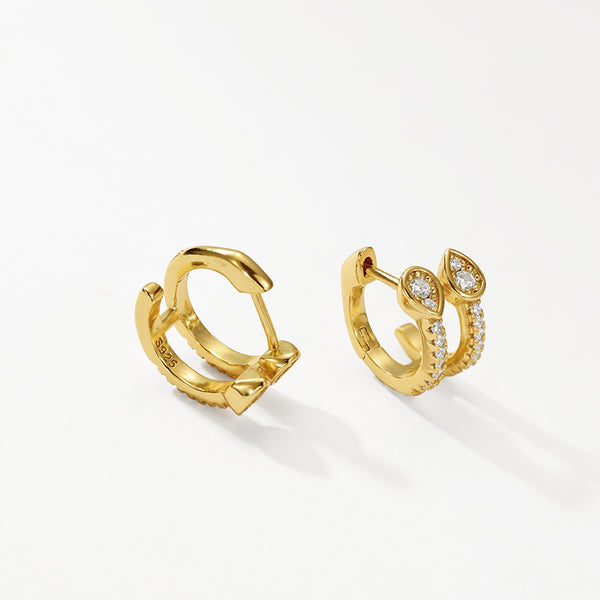 VFE0060 Pave Cubic Zirconia Duet Hoop Earrings