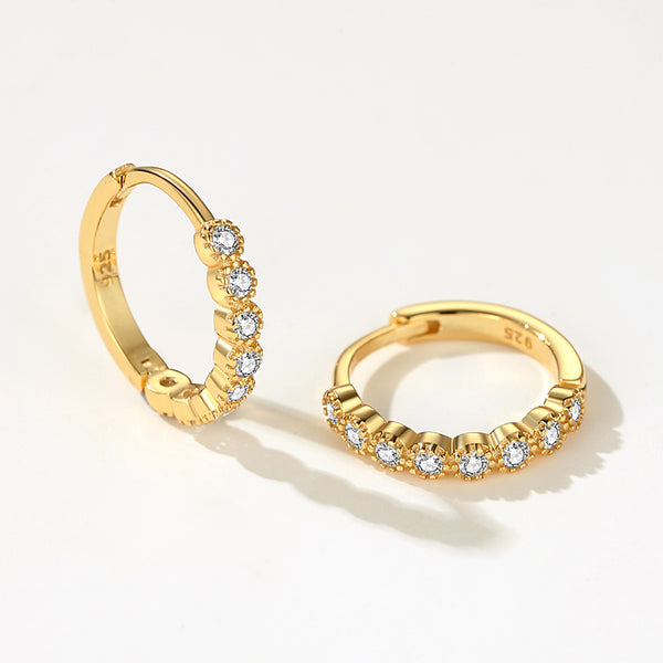 FE2141 925 Sterling Silver CZ Flower Bead Hoop Earrings