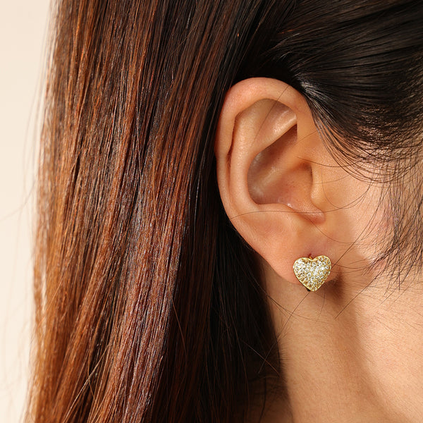 FE2734 925 Sterling Silver Pave Cubic Zirconia Heart Hoop Earrings