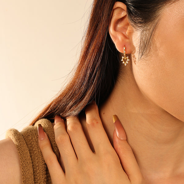 FE2850 925 Sterling Silver Heart Crystal Pendant Hoop Earrings