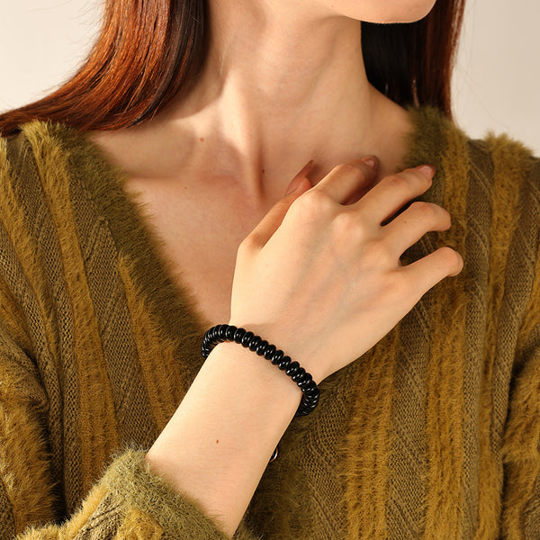 PB0138 Black Agate Charm Beaded Bracelets