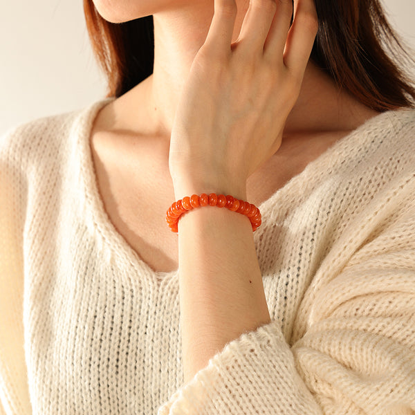 PB0146 925 Sterling Silver Orange Jade Charm Beaded Bracelet