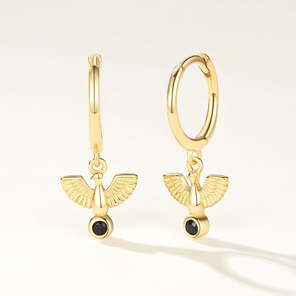 FE2151 925 Sterling Silver Balck CZ Peach Dove Drop Earrings