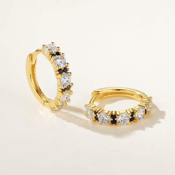 FE2137 925 Sterling Silver Black and White Cubic Zirconia Hoop Earrings