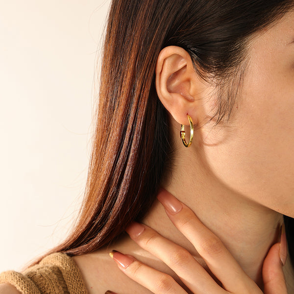 FE2712 925 Sterling Silver Red Enamel Heart Hoop Earring