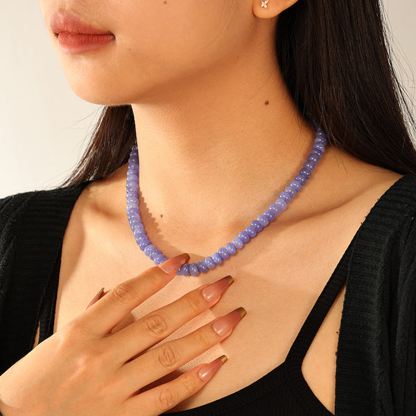 PN0191 925 Sterling Silver Purple Charm Beaded Necklace